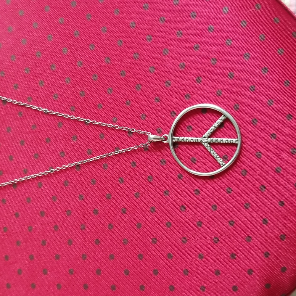 Sterling Silver & Diamond Peace Necklace - Picture 2 of 9
